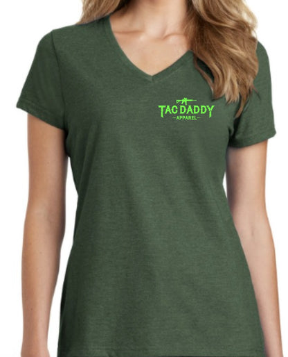 Tac Daddy Women’s Neon Flag V-Neck Tee