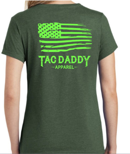 Tac Daddy Women’s Neon Flag V-Neck Tee