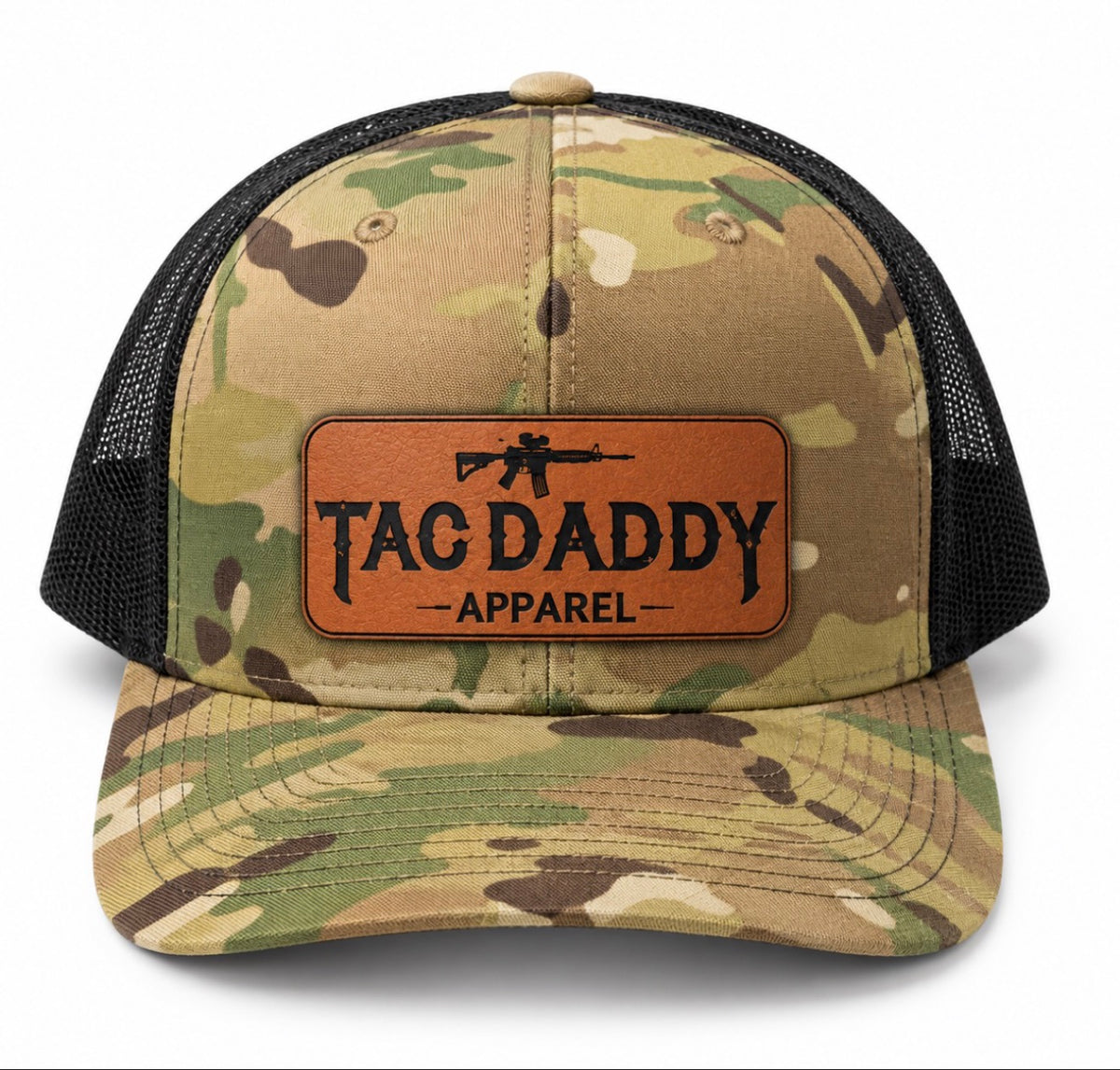 Tac Daddy Camo Patch Trucker Hat front view