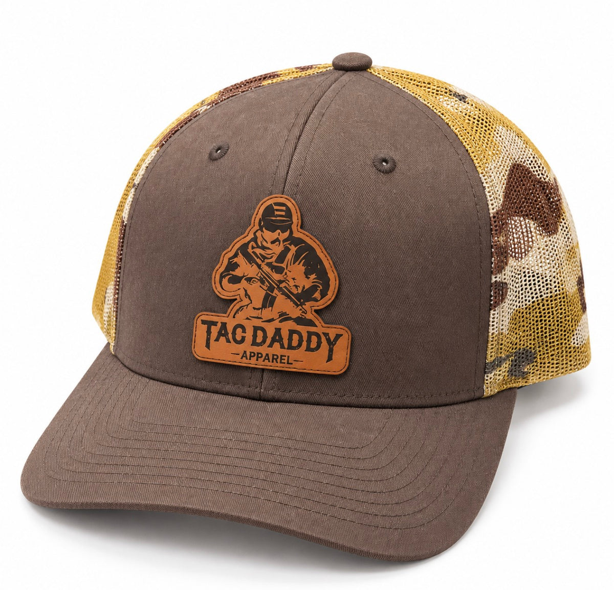 Tac Daddy Soldier Patch Trucker Hat Brown Camo